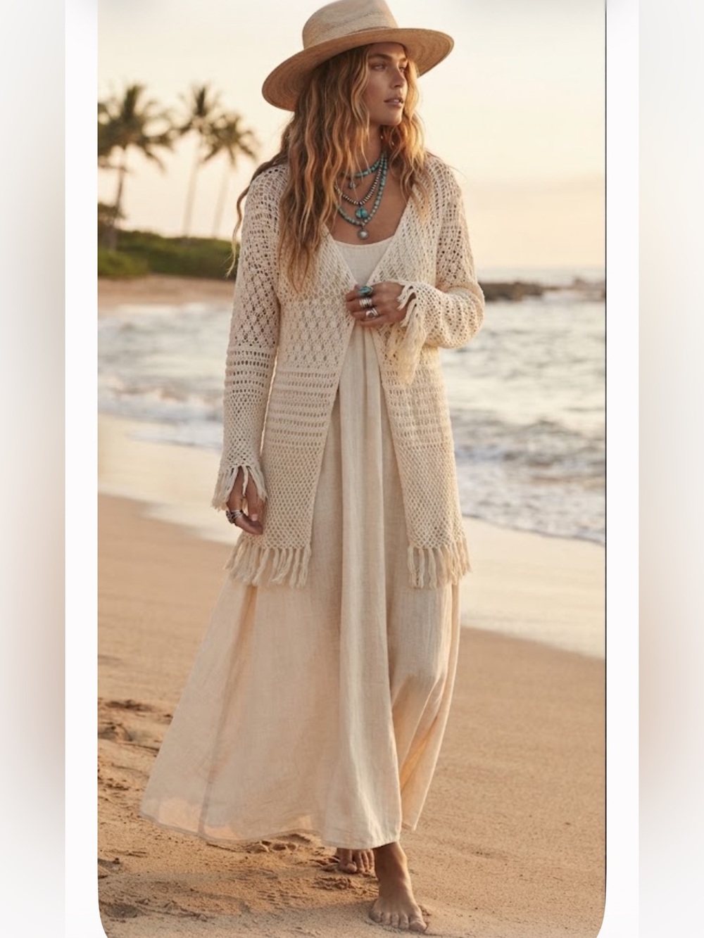 Vintage Tiara Open Knit Boho Cottagecore Cardigan With Fringe